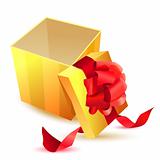 Open gift box with red ribbon isolated