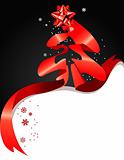Christmas greeting card with red ribbon