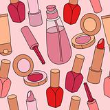 Seamless pattern with various cosmetics
