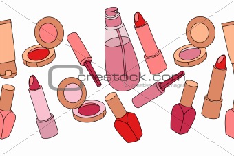 Seamless border with various cosmetics