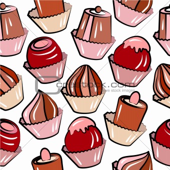 Seamless pattern with different sweets