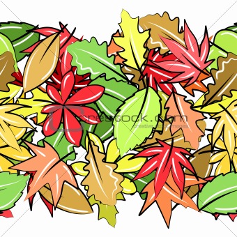 Seamless horizontal border with autumn leaves