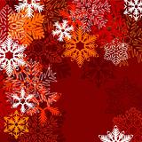 Red winter background with snowflakes