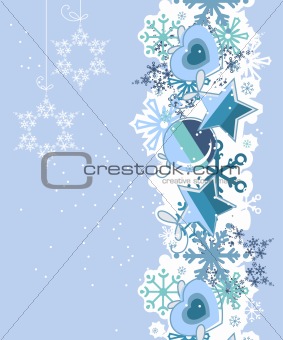 Blue Christmas background with balls and snowflakes