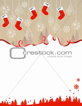 Christmas greeting card with hanging santa socks