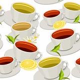 Seamless pattern with different cups of tea