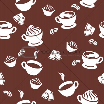 Seamless pattern with different cups of coffee