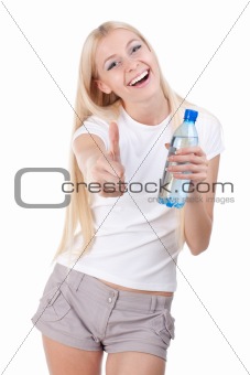 Happy woman with a water bottle