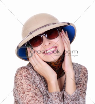 Young woman wearing a helmet safari