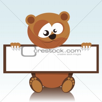 a bear holding a signboard