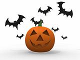 halloween pumpkin and bats isolated on white 