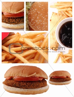 Collage of burger and french fry