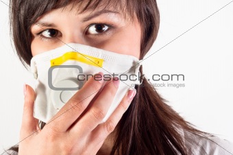 hospital worker wearing protective mask against white background