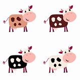 Cute cow set in 4 different colors isolated on white background
