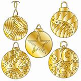 Golden Christmas baubles with stars and stripes