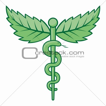 Caduceus with leaves