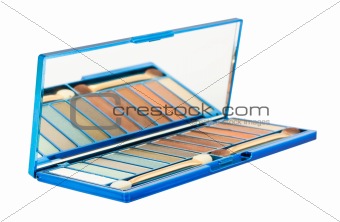 Set of cosmetics eyeshadows with mirror