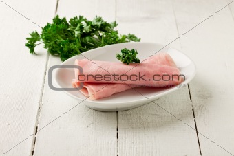 Ham on wooden table