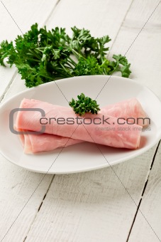 Ham on wooden table