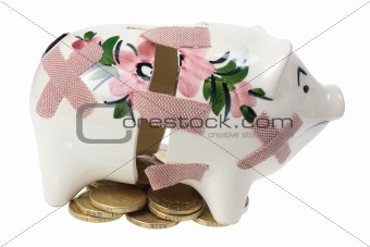 Broken Piggy Bank and Coins