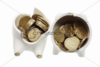 Broken Piggy Bank and Coins 