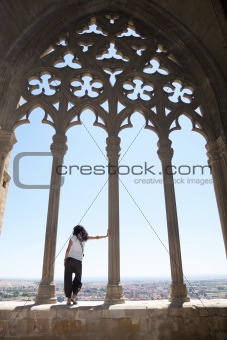 woman watching Lleida from cathedral