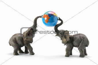 Elephants and World Globe