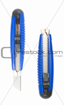 Opened and closed blue paper knifes