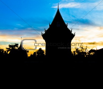Buddhist temple in Thailand at twilight.