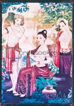 Thai art painting on the wall.