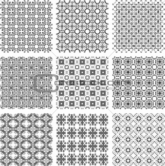 Set of monochrome geometrical patterns background texture