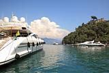 Yacht in bay of Portofino, Italy.