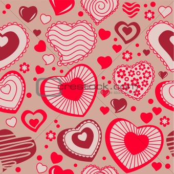 Seamless background with different hearts