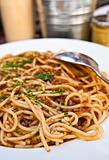 Italian meat sauce noodles on the table