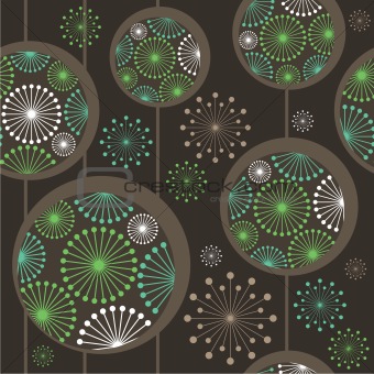 Dark seamless pattern with stylized dandelions