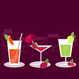 Set of three different stylized cocktails