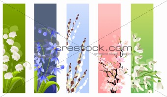 Collection of vertical banners with spring flowers