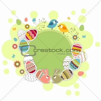 Easter frame with eggs and rabbits