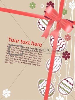 Easter greeting card with eggs and bow