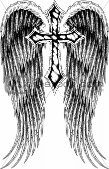 cross and wing tattoo