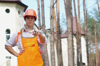 Young worker pointing at the camera