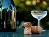 wine bottle, glass and cork in bordeaux france