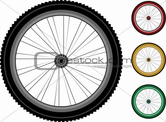 Bicycle wheels. series detailed wheels of the vehicles isolated on white