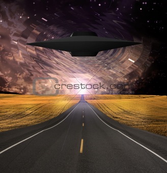 UFO Emerges over Road