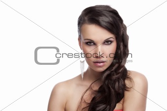 brunette with long hair silver earrings