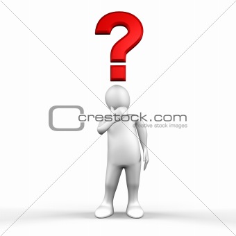 Illustrated white figure with red question mark on top