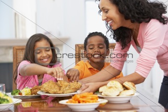 Mother Serving A Meal To Her Children At Home