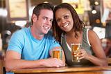 Couple Drinking Beer Together In A Pub