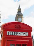 Telephone Booth In Front Of Big Ben Clock Tower, London, England