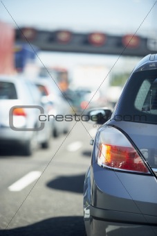 Cars Lined Up In A Traffic Jam On A Highway